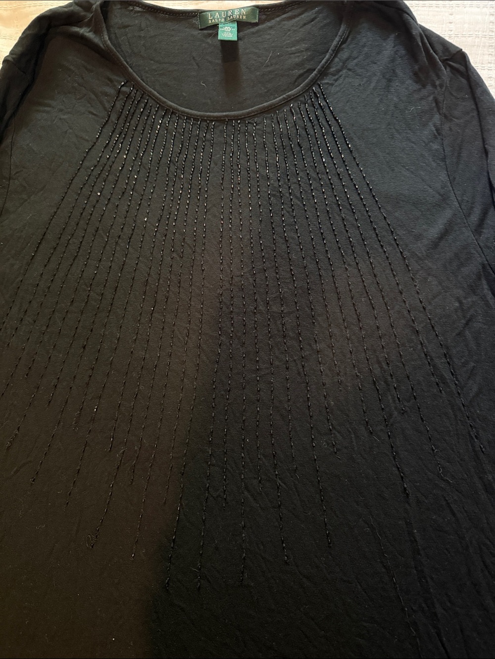 Lauren Ralph Lauren Black Beaded Scoop Neck Top
